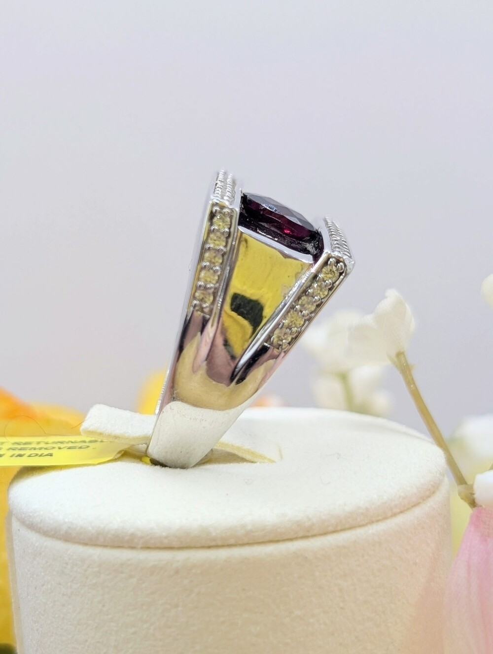 Men's 2ctw Rhodolite Garnet & Cambodian Zircon 925 Silver Ring - Picture 4 of 9